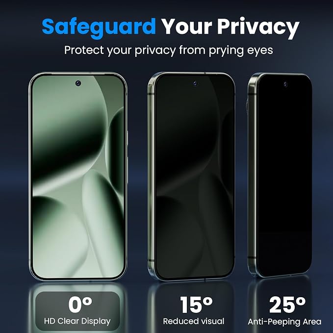 for Google Pixel 10 Pro Privacy Screen Protector & Lens Protector | 2+2 Pack, Support Fingerprint Unlock, Fit Lens Cutouts, Anti Spy Tempered Glass Film, Anti-dust, Easy Installation Tool - Image 2