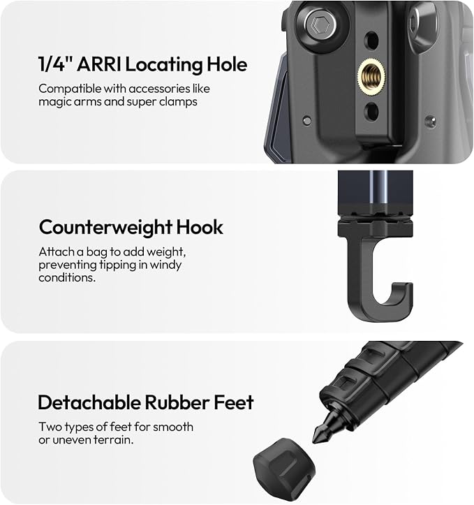 ULANZI Ombra ⅡCamera Tripod 61.5 Inch, 360° Ball Head Travel Tripod Stand with Uka Quick Release Plate for DSLR Sony Canon Fujifilm Camera Smartphone Vlogging Photography with Phone Mount Carry Bag - Image 7
