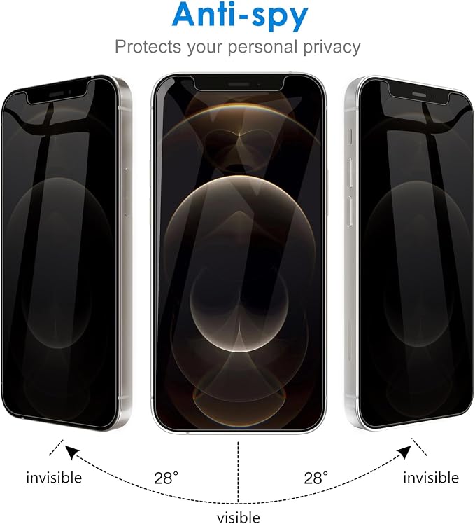 JETech Privacy Screen Protector for iPhone 12 Pro Max, 2+2 Pack | with Camera Lens Protector, Anti-Spy 9H Tempered Glass, Fingerprint ID Compatible - Image 5