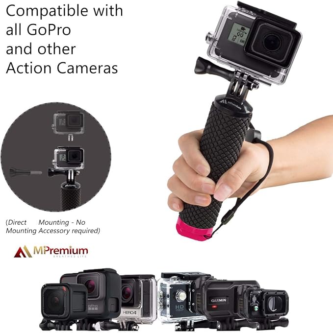 Floating Hand Grip Waterproof Monopod for GoPro Hero 13 12 11 10 9 8 7 6 5 | Compatible With Insta360 Hero Session Handler & Handle Mount Accessories Kit for Water Sport & Action Cameras (Rose Red) - Image 6