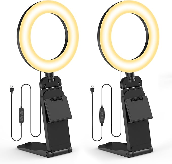 2Packs-Ring Light for Computer Laptop,Video Conference Lighting kit for Zoom Meetings,5" Small Led Selfie Light Portable DeskLight with Stand,Cell Phone Holder Desktop Lighting for Skype Call Black by Evershop