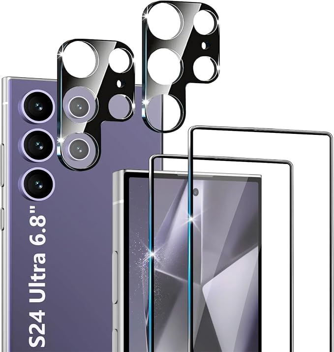 XDesign [2+2 Pack Galaxy S24 Ultra Screen Protector, 9H Tempered Glass Scratch Resistant, Ultrasonic Fingerprint Support, For Samsung Galaxy S24 Ultra 5G 6.8 Inch Glass Screen Protector by XDesign