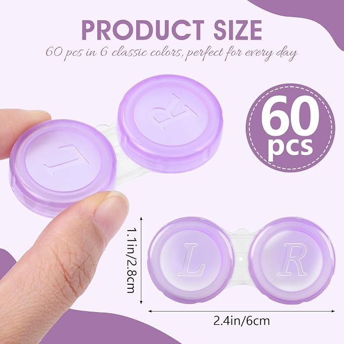 60 Pack Contact Lens Cases Bulk, Transparent Cute Contact Lens Case for Home & Travel, 6 Color (60) - Image 2