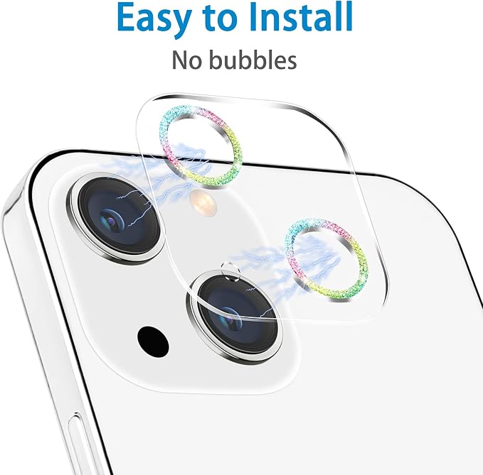 3 Pack Dengduoduo Tempered Glass Camera Lens Protector for iPhone 13 6.1" & iPhone 13 Mini 5.4", Bling Glitter Sparkle Ultra HD, 9H Hardness, Anti-Scratch, Case Friendly, Easy to Install [No Affect on Night Shots] - Image 5