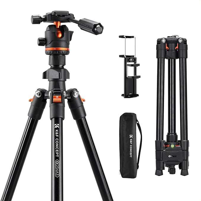 K&F CONCEPT 71" Aluminum Compact Camera Tripod | Portable Travel Tripod for iPhone, 17.6lb Arca Swiss Ball Head for DSLR/Mirrorless, O234A3+BH-36 by KFCONCEPT