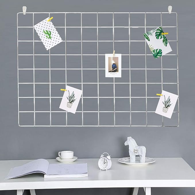 2 Pack Large Wall Grid Panels with Light and Clips, Photo Display Board, Picture Frame Collage Board, Wire Grid Wall Panel Room Decoration,Silver | Picture Frames Collage , Wire Grid Wall Panel Room Decoration by GBYAN