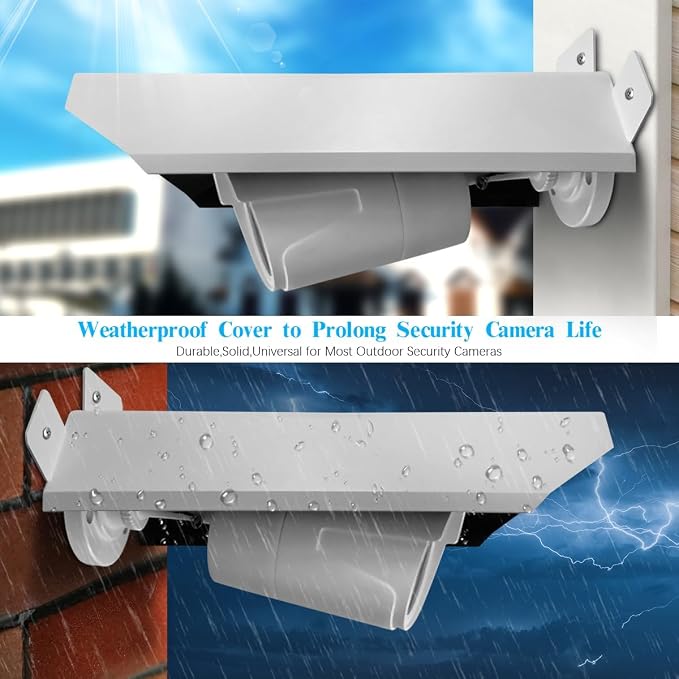 Universal Security Camera Cover Sun Rain Shield | Waterproof Protective Roof for Outdoor Dome, Bullet Cameras (White Aluminium) - Image 4