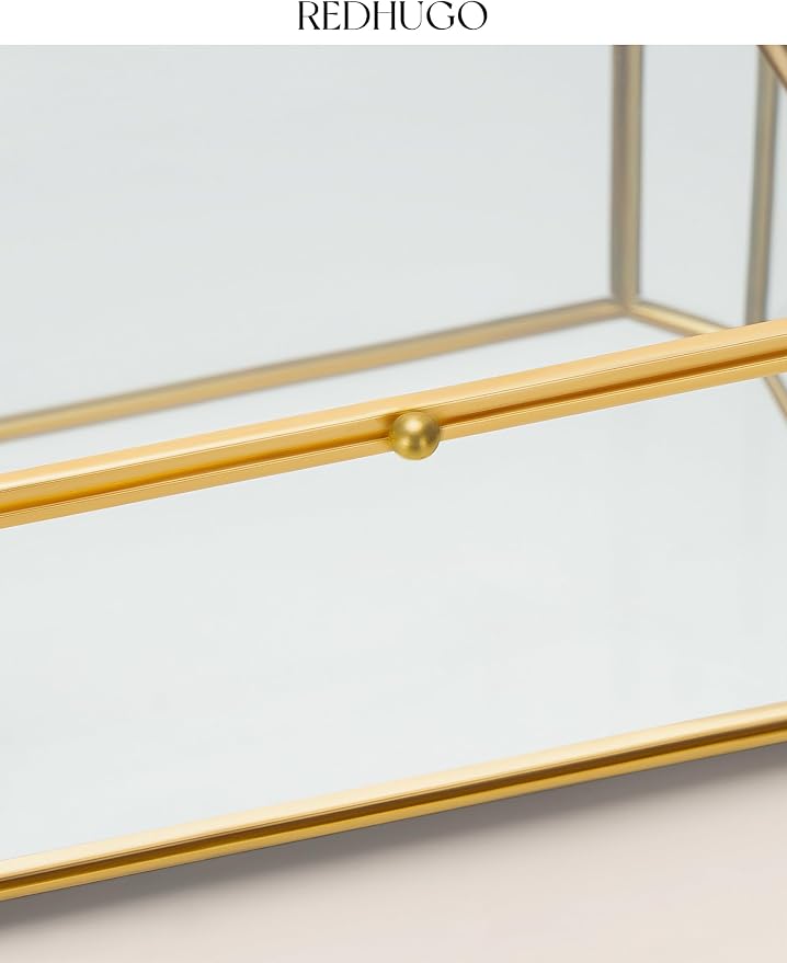 REDHUGO Large Glass Boxes for Display Handmade, Octagon, Gold | Handmade Glass Jewelry Box with Mirrored Bottom and Lid, Ideal for Trinkets, Photos, Keepsakes and Vanity Decor - Image 6