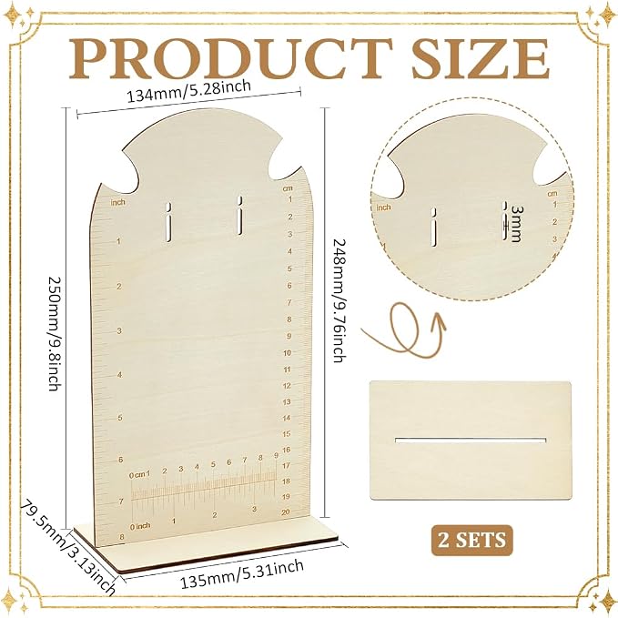 FINGERINSPIRE 2 Pcs Earring Measurement Display Stand 5.3x3x9.8 Wood Ear Stud Stand Earring Organizer Frame with Measurements Floral White Arch-Shaped Earring Holder for Measuring Selling Earring - Image 2
