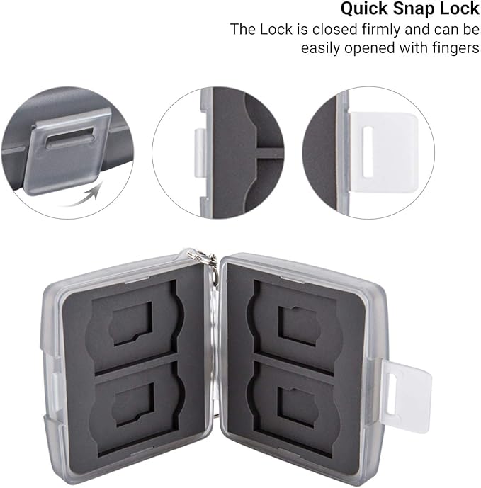 8 Slots Memory Card Case for 4 SD/SDHC/SDXC Cards and 4 Micro SD/TF Cards,Anti-Dust Crush Resistance,SD Card Case Small Micro SD Holder with Chain (Gray) - Image 2