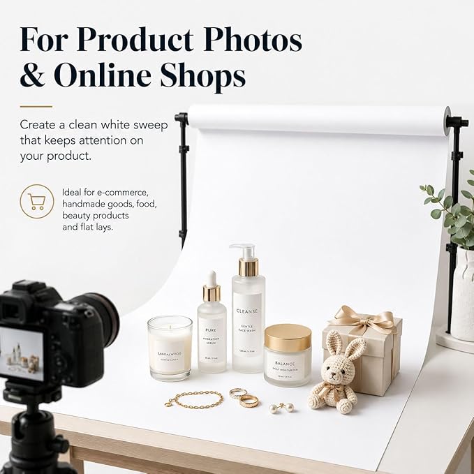 Yizhily Sky Blue Seamless Paper Backdrop, 53 in x 16.4 ft | Product photography; creative sets; event portraits; tabletop shoots; small studio photoshoots - Image 3