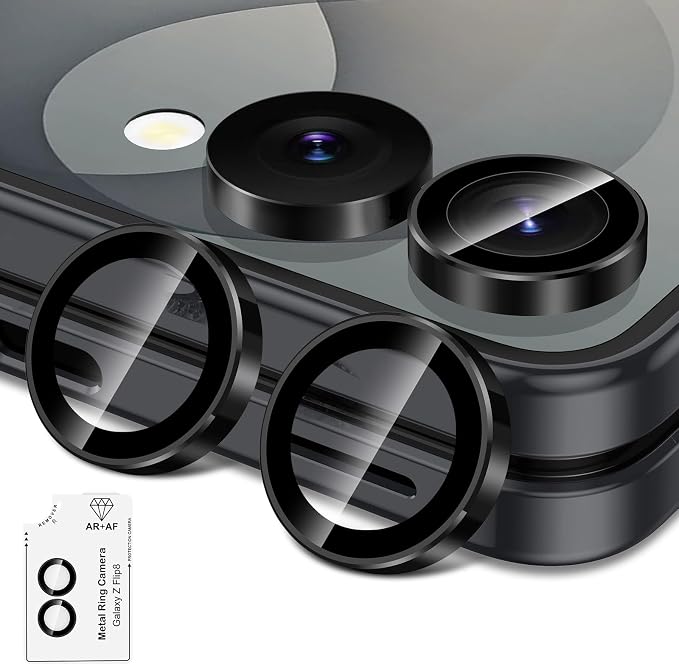 for Samsung Galaxy Z Flip 8 Camera Lens Protector, Individual Metal Ring Tempered Glass Lens Cover, [Strong Adsorption] Scratch Resistant Ultra-Thin HD Clear Lens Cover, 1 Set-Black Ring by Btscase