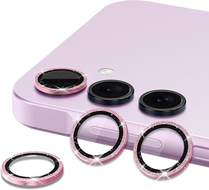 for Samsung Galaxy A35 5G Camera Lens Protector, Individual Metal Ring Tempered Glass Lens Cover, [Strong Adsorption] Scratch Resistant Ultra-Thin HD Clear Lens Cover, 1 Set-Pink Sparkly - Image 2