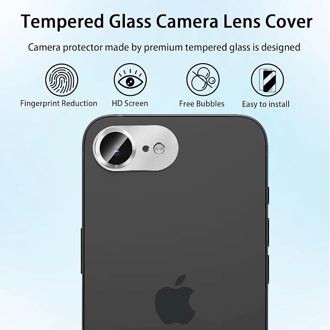(3 Pack) Camera Lens Protector for iPhone 17e / iPhone 16e, Aluminum Alloy Sapphire Glass Camera Screen,Anti Scratch, Bubble Free,Tempered Glass Screen Protecto - Silver - Image 6