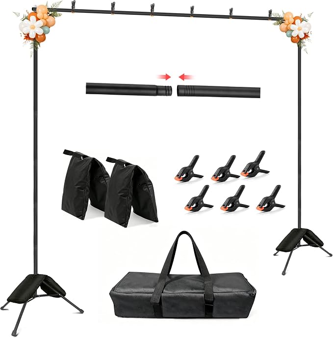 Hemmotop Photo Backdrop Stand 11x10ft, Heavy Duty Background Frame Kit | With 2 Sandbags, Fits Banner, Projector Screen, Balloon, Ideal for Wedding, Birthday, Baby Shower, Halloween, Christmas Party by Hemmotop