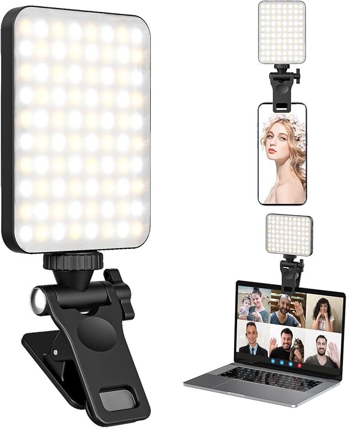 XINBAOHONG Rechargeable Selfie Light, Clip Fill Light for Phone Laptop Tablet Portable Light for Video Conference Live Streaming Zoom Call Makeup Picture (Black) by XINBAOHONG