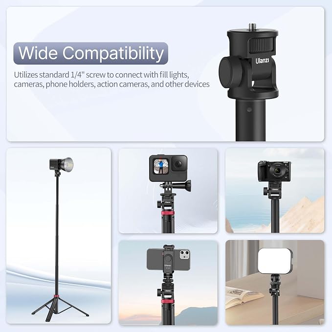 VIJIM MT-79 Extendable Photography Light Stand, 81" Portable Adjustable Light Tripod with 1/4" Screw, 360° Ball Head Camera Phone Tripod for Continute Output Lighting, Webcams, Cameras,for Pocket3 | Extendable Photography Tripod Stand With 180° Adjusta... - Image 2