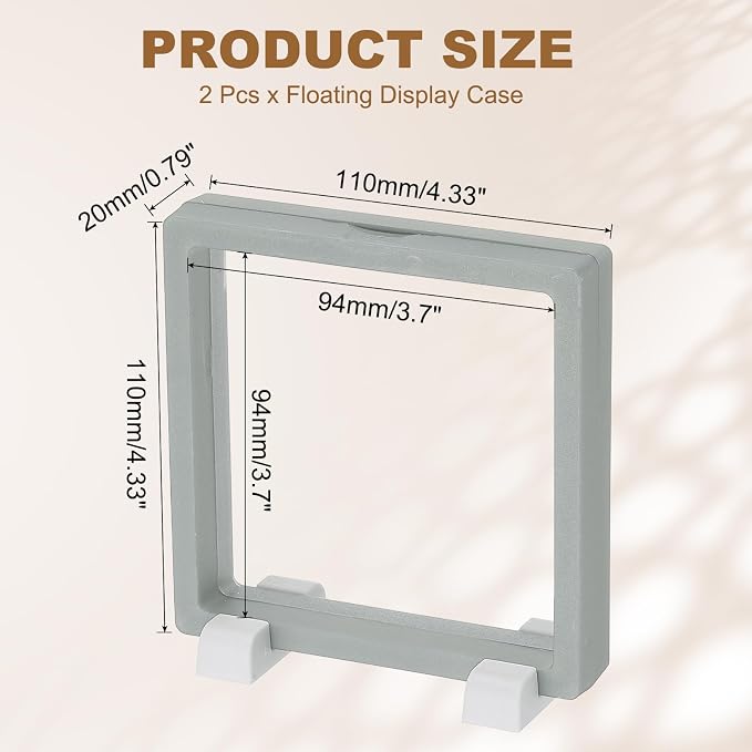 PATIKIL 2Pcs Floating Display Case, 4.3 Inch Jewelry Display Case Stand Challenge Coin Holder Frames Transparent Small Storage Box 3D for Necklace Bracelets Pendants, Grey/White - Image 2