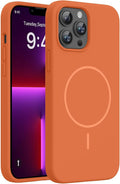 miracase Magnetic for iPhone 13 Pro Max Case, [Soft Anti-Scratch Microfiber Lining], Compatible with MagSafe, Liquid Silicone Shockproof Drop Protection Phone Case for 13 Pro Max, Orange by Miracase