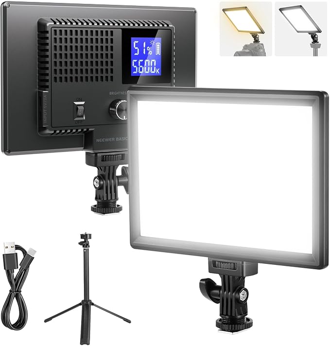 NEEWER Basics 9" LED Light Panel with Desk Tripod Stand, Edge Lit, NL-120B | 3200K-5600K Dimmable, Camera Soft Key Lighting, CRI95+ 800Lux, 4000mAh Rechargeable, Photography Video Recording Streaming by Neewer