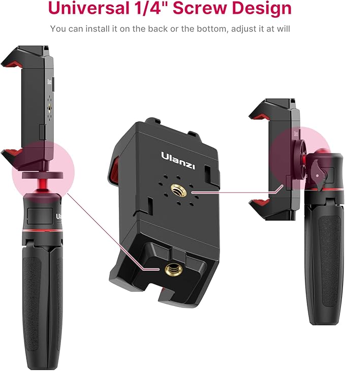 ULANZI ST-29 Phone Tripod Mount, 2-in-1 Tablet Smartphone Holder Adapter | Cold Shoe Mount, Dual 1/4" Screw Holes for tripod, 2.6"-8.8" Extend Clip Clamp Compatible with iPad, iPhone, Android - Image 4