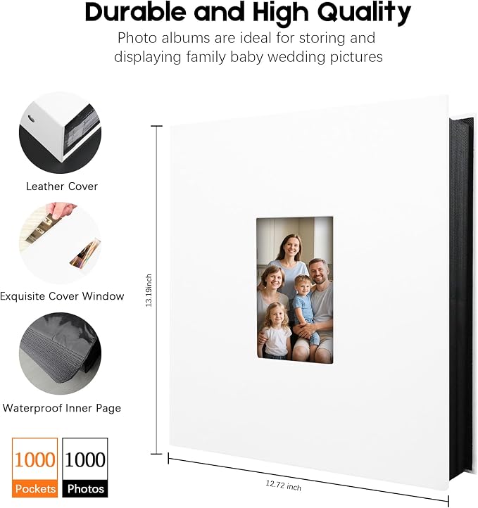 Veicevol Extra Large Photo Album 4x6 Pictures Holds 1000 Photos, White | PU Leather Hardcover, Horizontal and Vertical Photos, Removable Black Acid-Free Pages, Family Wedding & Everyday Photos - Image 6