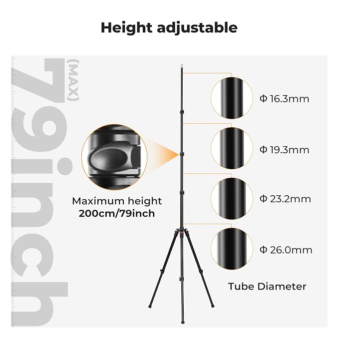 K&F CONCEPT Extendable Photography Stand, 6.5ft Aluminum Tripod, 2-Pack | Reversible Portable Studio Lighting Tripod for Strobe Light/Webcams/Cameras with Bag(1-Pack), TL06 - Image 7