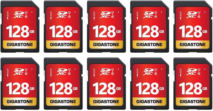 GIGASTONE 128GB SD Card 10-Pack UHS-I U1 Class 10 SDXC Memory Card Full HD Video for Digital Camera, Speed up to 80MB/s, Full-Sized SD Card, with 10 mini Cases by Gigastone