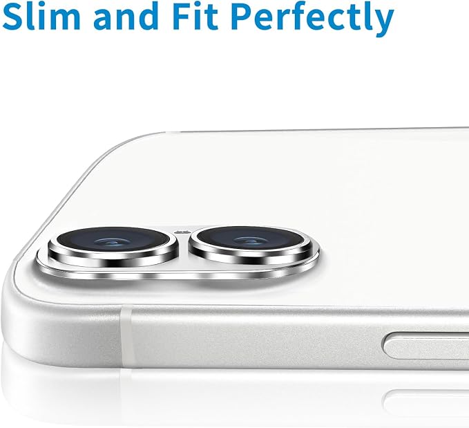 Compatible with iPhone 16 and 16 Plus Camera Lens Protector, Anti-Scratch Tempered Glass Metal Camera Screen Protector Shockproof Full Protective Lens Cover, Silver - Image 5
