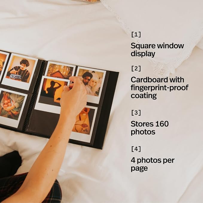 Polaroid Large Photo Album, Holds 160 Instant Photos, 40 Pages, Black | Compatible with Polaroid i-Type, 600 & SX-70 Film, Features Black Cover With Square Window Display, Measures 8.4 x 9.5in - Image 4