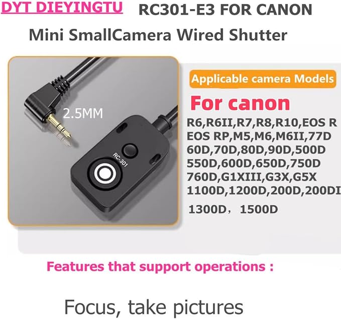 Shutter Release Cable Wired Remote Switch Cord Replacement RS-60E3 for Canon Rebel R6,R7,R8,R10,EOS RP,M5,M6, M6I1,77D,70D,80D,90D,750D, G1XIII,G3X,G5X,800D,SX50HS,SX60HS,200D,200DII - Image 4