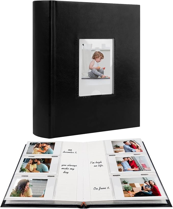 Veicevol 180 Pockets Photo Album for Fujifilm Instax Mini Camera, Black | Photo Album with Writing Space for Polaroid, Leather Cover, Secure Storage, Capture Every Story, Collect Precious Moments by VEICEVOL