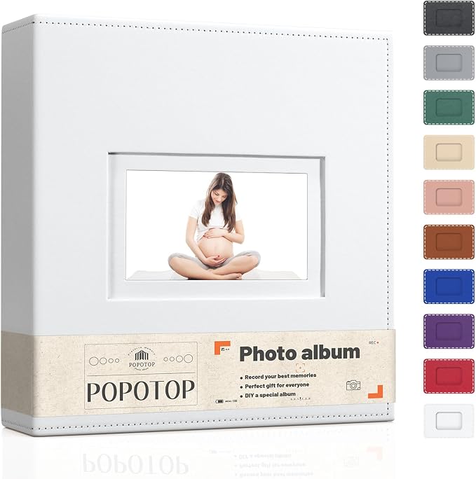 Popotop 4x6 Photo Album Holds 300 Pictures, Vegan Leather Hardcover | 300-Photos Capacity, Acid-Free PP Slip-In Pockets, Mixed-Orientation Layout, Front Photo Window, Gifts for Wedding Baby by Popotop