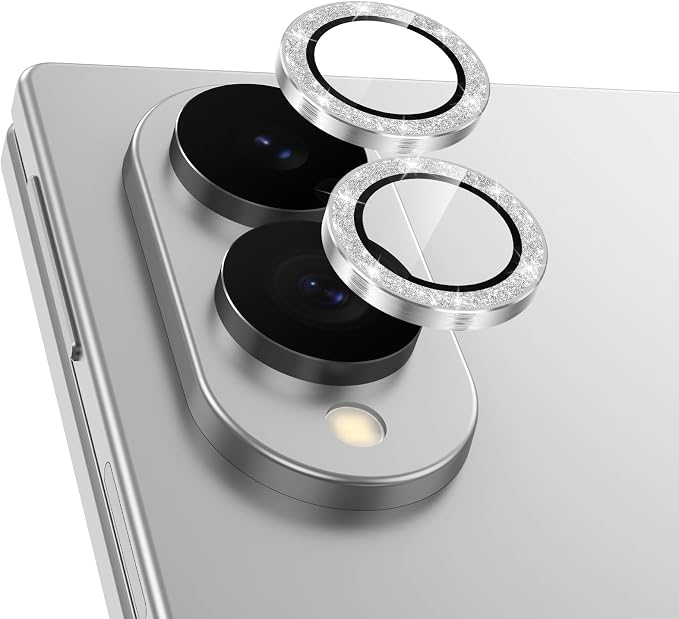 Meshine for Samsung Galaxy Z Fold 8 Camera Lens Protector,Scratch Proof,Strong Adsorption,9H Hardness with Metal Ring Camera Cover,Ultra Thin Case Friendly,Accessories Lens Protector,Glitter Sliver by Meshine