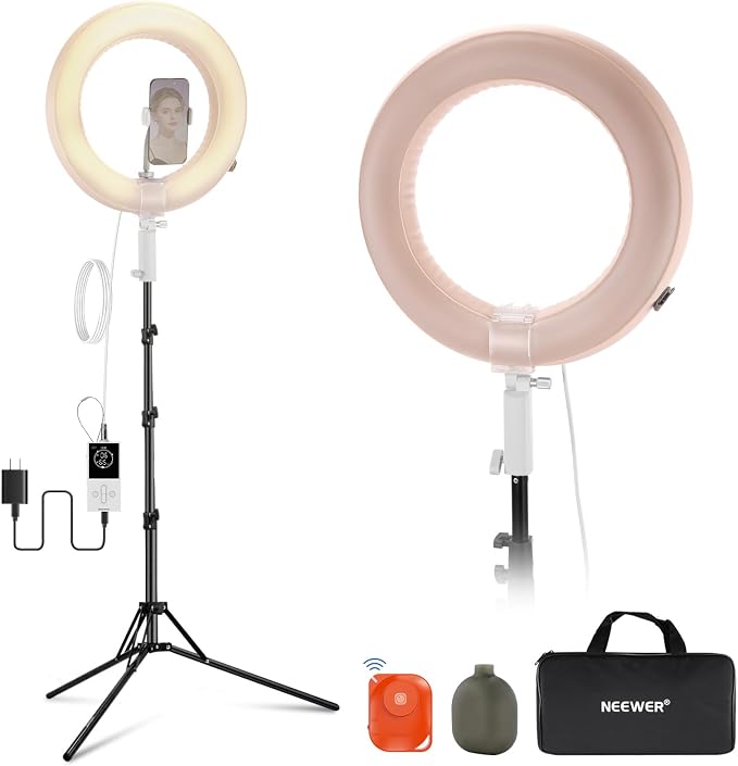 NEEWER 14" Inflatable Large Ring Light with Tripod Stand/Phone Holder/Remote, 35W Portable LED Ringlight 2900-6500K 2400lux CRI95+ for iPhone Selfie Streaming Video Recording Makeup Lash Studio, RA14B by Neewer