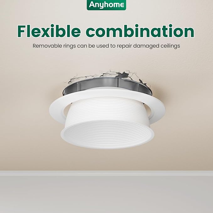 6 Inch Can Light Cover,12 Pack White Can Light Trim | Step Baffle with Detachable Ring,Anti-Glare,All Metal Material - Image 3