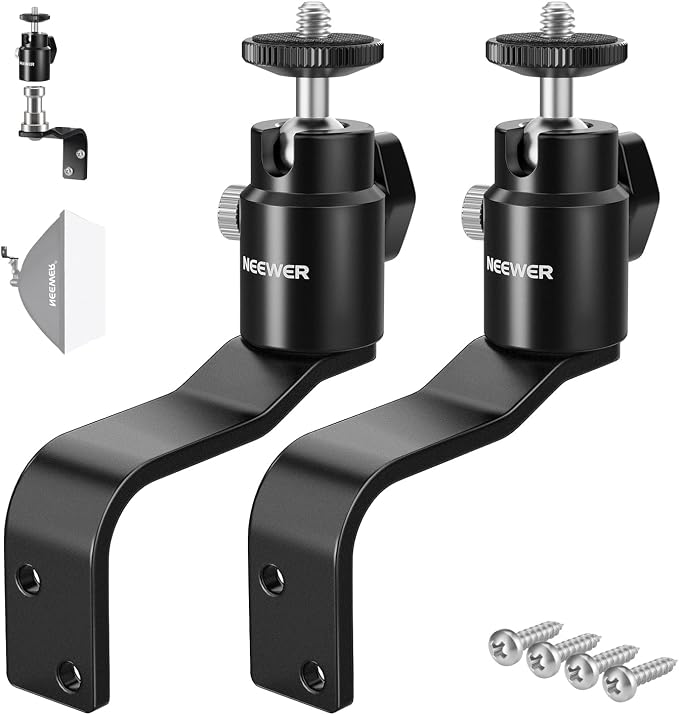 NEEWER 2 Pack E Type Wall Ceiling Mount, Ring Light Wall Mount Bracket with Detachable Ball Head, 5/8" Stud, 1/4" Screw for Flash Strobe Camera Monitor Studio Lighting, Max Load: 4.4lb/2kg, TS007 by Neewer
