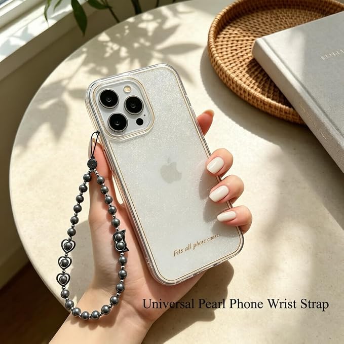 Phone Charm Beaded Strap Cute Cell Phone Wrist Straps String Accessories Hand Aesthetic Lanyard Wristlet Chain for iPhone 17 Pro Camera Case AirPods Bags Keychains Women Girls Gray Pearl - Image 5