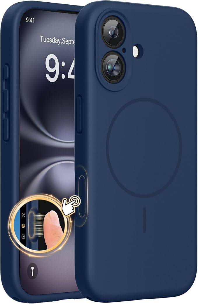Miracase Silicone & Magnetic for iPhone 16 Case, Dark Blue | Compatible with MagSafe, Anti-Scratch Microfiber Lining, Liquid Silicone Case Shockproof Drop Protection Phone Case for 16 by Miracase