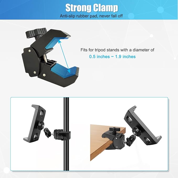 Mic Stand Tablet Holder, 360° Swivel iPad Mic Stand Holder Phone iPad Holder for Mic Stand/ Treadmill/ Spin Bike/ Peloton Exercise Bike Handlebar Mount, Fits 4-12.9" iPad, iPhone, Android Smartphones - Image 5