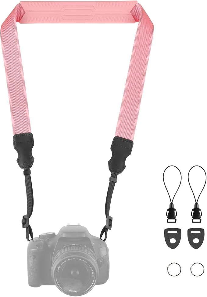 FIEIL Neck Strap Silicone Camera Straps - Padded Camera Strap, 1.5" Wide Adjustable Nylon Shoulder Strap - Compatible with Canon, Nikon, Sony, and More DSLR and Mirrorless Cameras (Peach Pink) by FIEIL