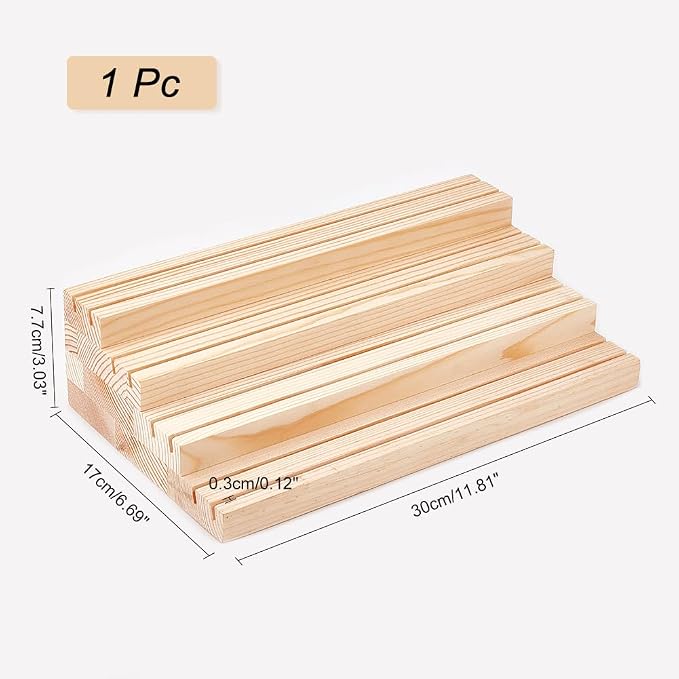 NBEADS 4-Tier Wood Jewelry Display Stand, Wooden Earring Organizer Holder with Grooves Jewelry Showcase Rack for Rings Earring Display Photo Home Decorations - Image 2