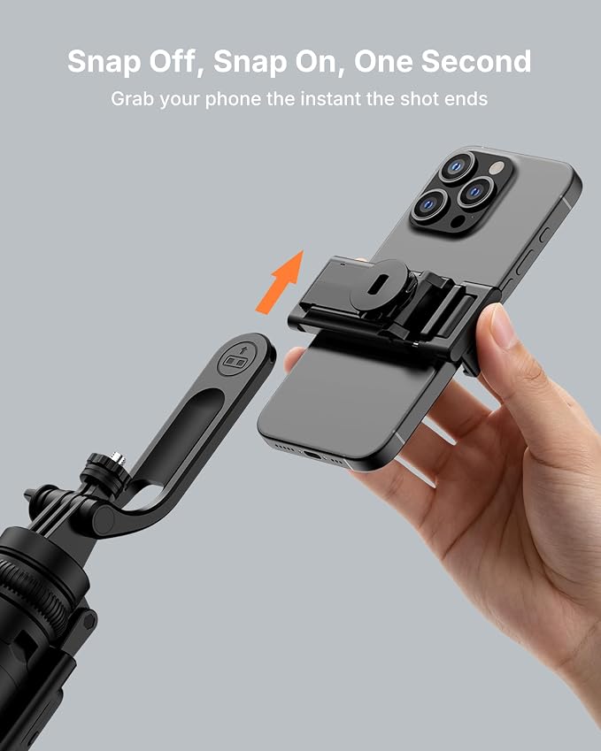 4-Leg Phone Tripod, 71-inch Selfie Stick for iPhone & Android | Anti-Slip Quadrapod Base, Snap-Release Phone Holder, Aluminum Alloy Pole for Durability, Secondary Handle Grip for Stability - Image 6