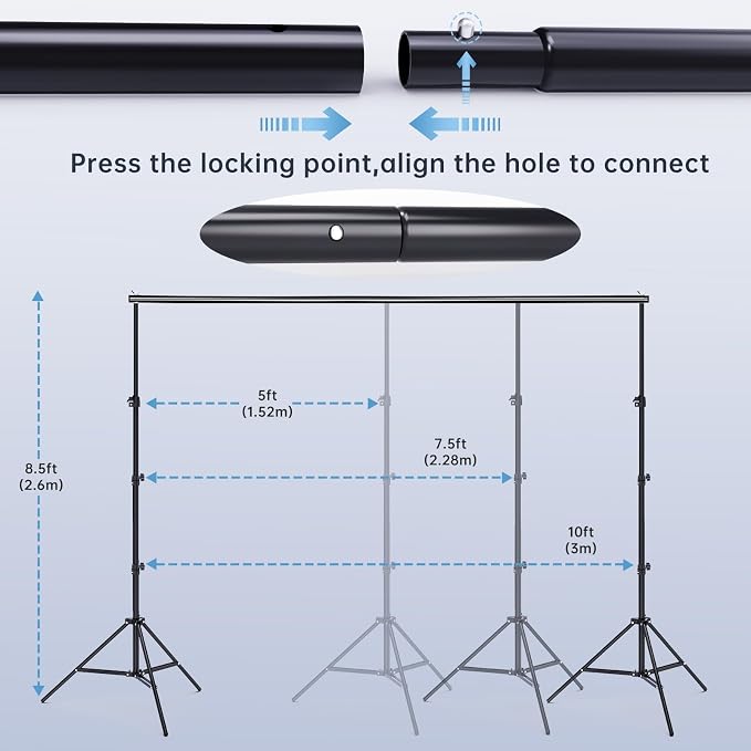 BEIYANG 8.5 x 10 FT Photo Backdrop Stand Kit, Adjustable Background Holder Support System Kit with Carrying Bag, for Photography Video Stutio, Parties Decoration, Advertising Display - Image 5