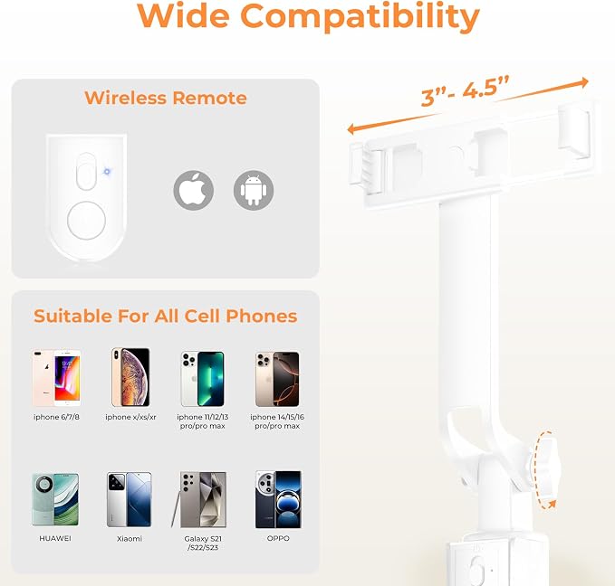 Sensyne 53" Selfie Stick for Phone, Extendable Travel Tripod with Detachable Remote for Photography, Selfies, Compatible with All Cell Phones, White - Image 4