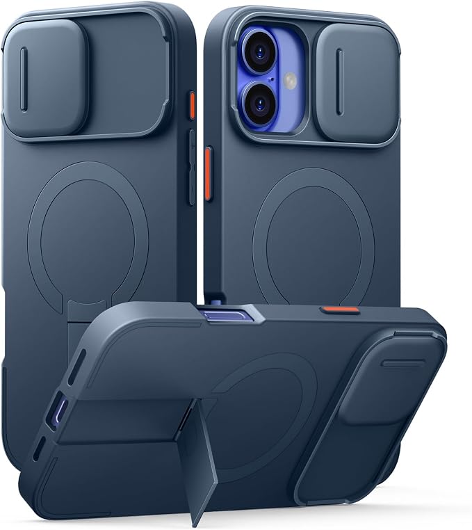 SURITCH for iPhone 16 Plus Case with Magnetic Camera Slide Cover and Adjustable Kickstand, Compatible with MagSafe, Shockproof Bumper Case Slim Protective Cover for iPhone 16 Plus 6.7 Inch, Blue by SURITCH