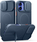 SURITCH for iPhone 16 Plus Case with Magnetic Camera Slide Cover and Adjustable Kickstand, Compatible with MagSafe, Shockproof Bumper Case Slim Protective Cover for iPhone 16 Plus 6.7 Inch, Blue by SURITCH