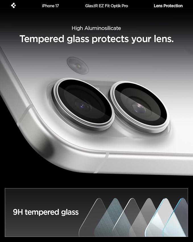 Spigen Camera Lens Protector for iPhone 17 (16 Plus/16) - Silver | GlasTR EZ Fit Optik Pro, 9H+ Tempered glass, Scratch resistant, Auto-align tray, Case-friendly, Original Photo Quality, 2Pack - Image 6