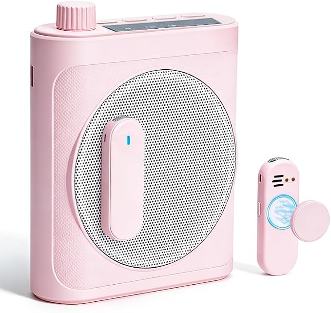 Voice Amplifier for Teachers with 2 Magnetic Lavalier Mics, Pink | Bluetooth Portable Rechargeable Speaker for Classroom, Meetings, Tour Guide Speeches, Public Speaking, Coaches, PA System by Giconino