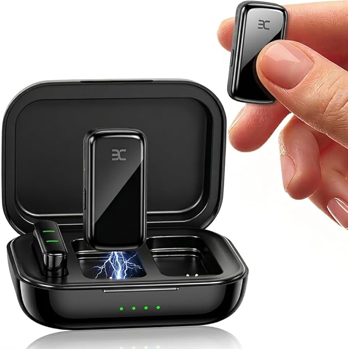 EX Wireless Lavalier Microphone System, Dual Clip-On Mics + Charging Case, 164ft Range Plug-and-Play for iPhone/Android, Advanced Noise Reduction, 48H Runtime-Video Recording, TikTok, YouTube, Black by EX